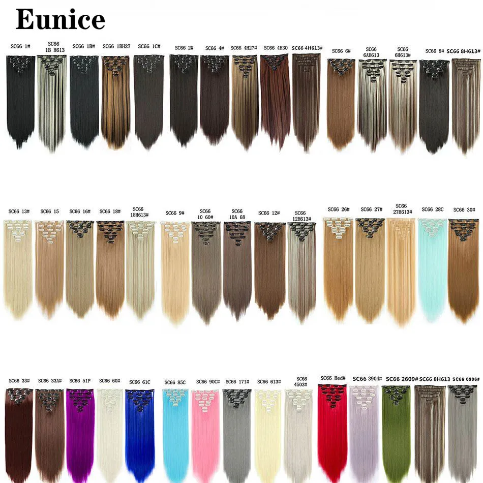 Eunice 22 дюймовые длинные прямые волосы для наращивания 7 шт./компл. 16 зажимов