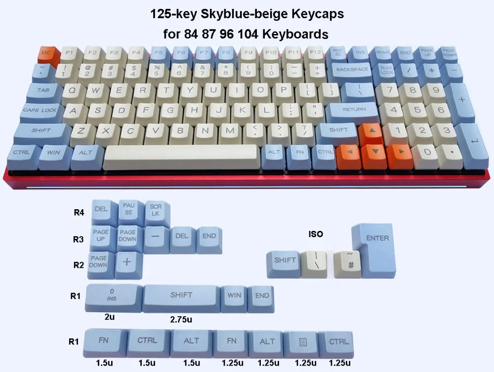 Механическая клавиатура 125 клавиши ANSI ISO PBT Keycaps OEM профиль Dolch Carbon для