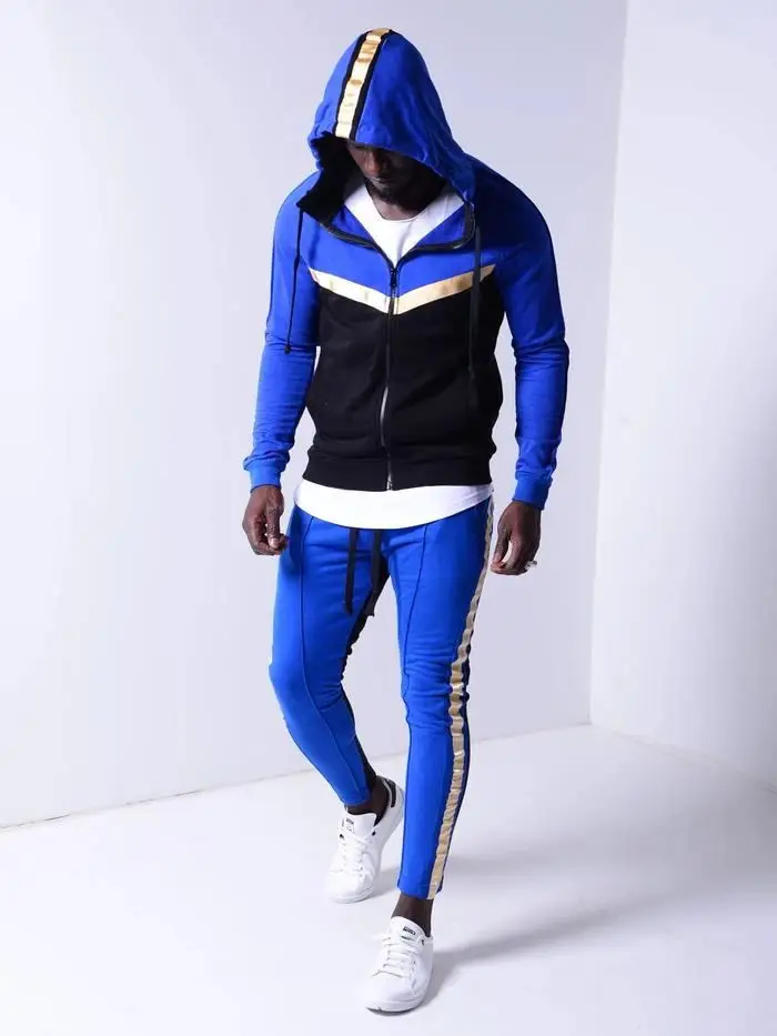 2 Pieces Tracksuit Set Sports Suit Men's Hooded Sweatshirt Men New Casual Slim Zipper Jacket + Pencil Pants Streetwear | Мужская