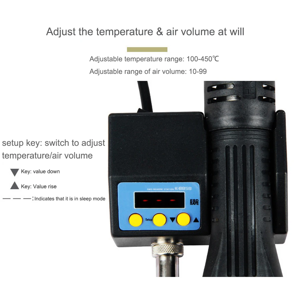 

K-8858 Constant Temperature Digital Display Hot Air Gun Desoldering Station Tool Mini Portable Electronic Motherboard Blow Gun