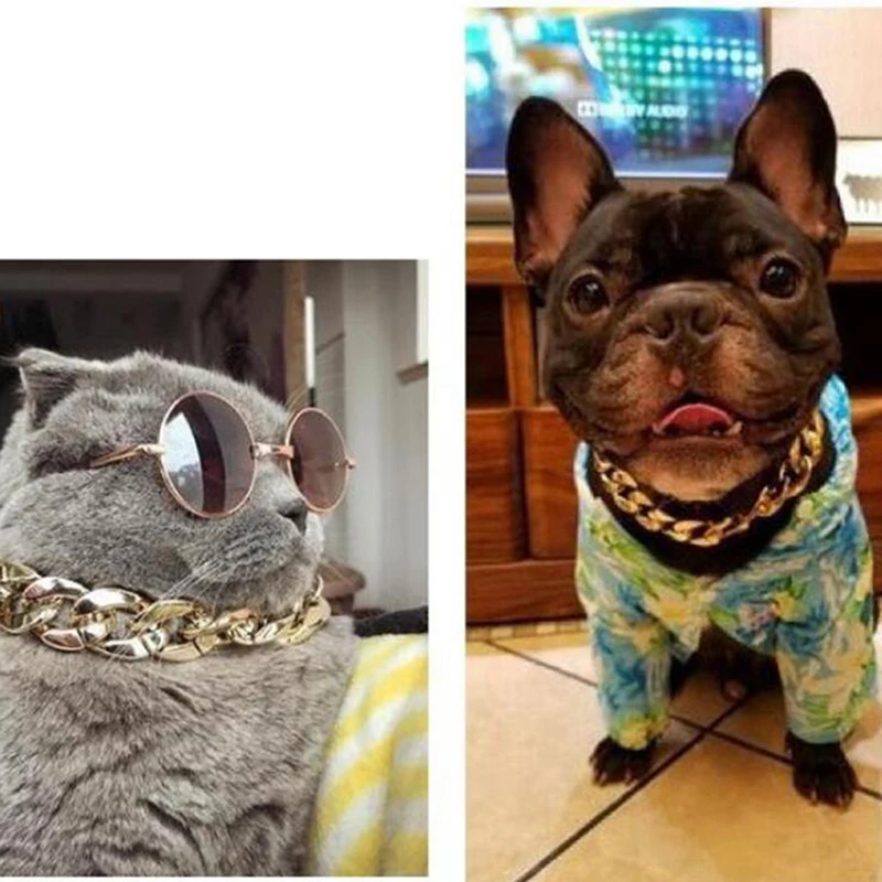 

1Pc Dog Cat Chain Gold Necklace Adjustable Dogs Photos Props Show Off Collar for Small Dog Puppy Kitten Pet Accessories Supplies
