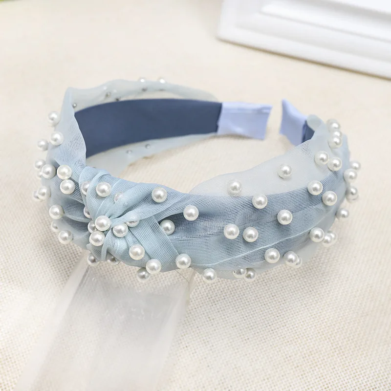 Элегантная Жемчужная Повязка для волос женская модная марлевая повязка на