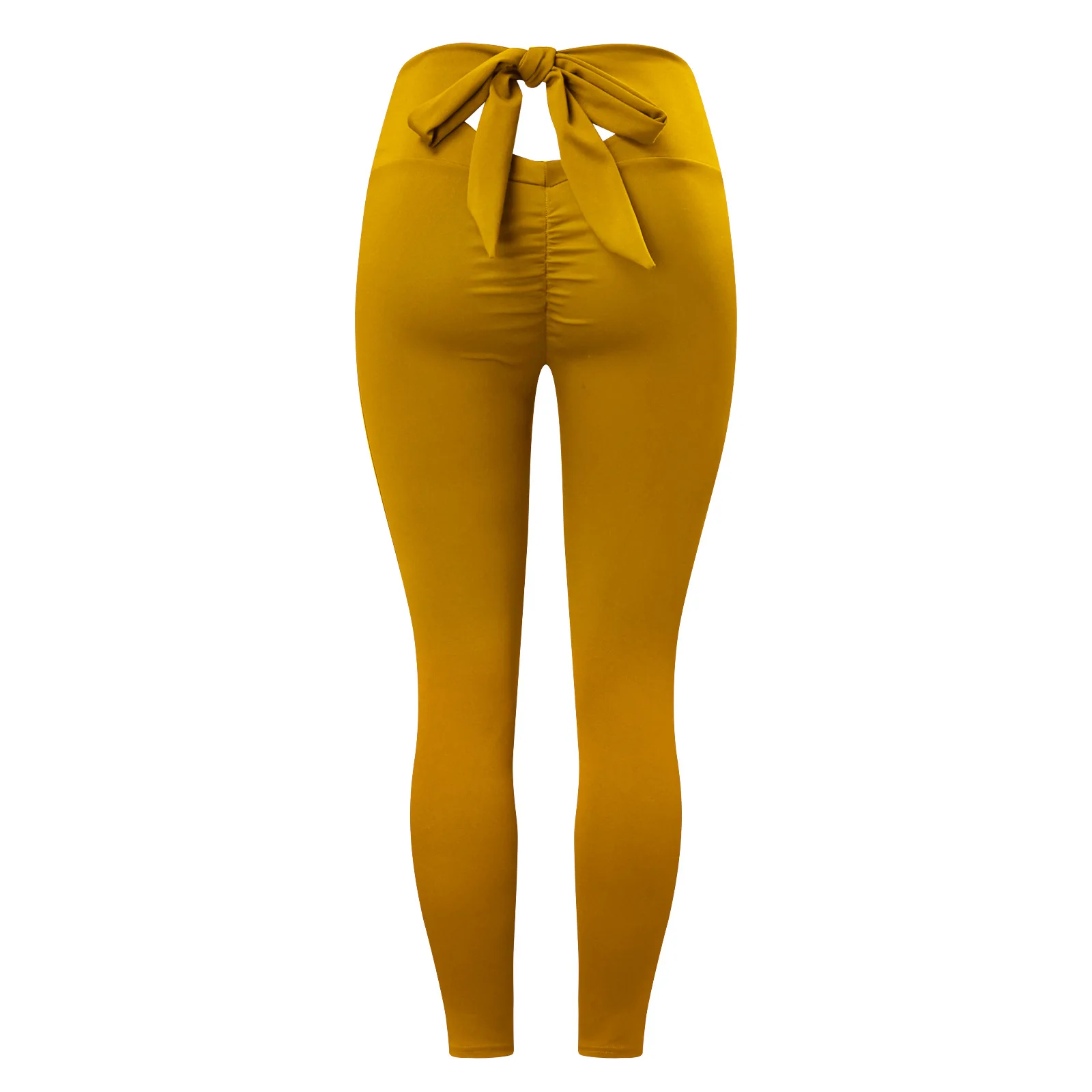 

2021 the new Europe and the United States back waist belt bowknot of tall waist yoga sports tights female leggings