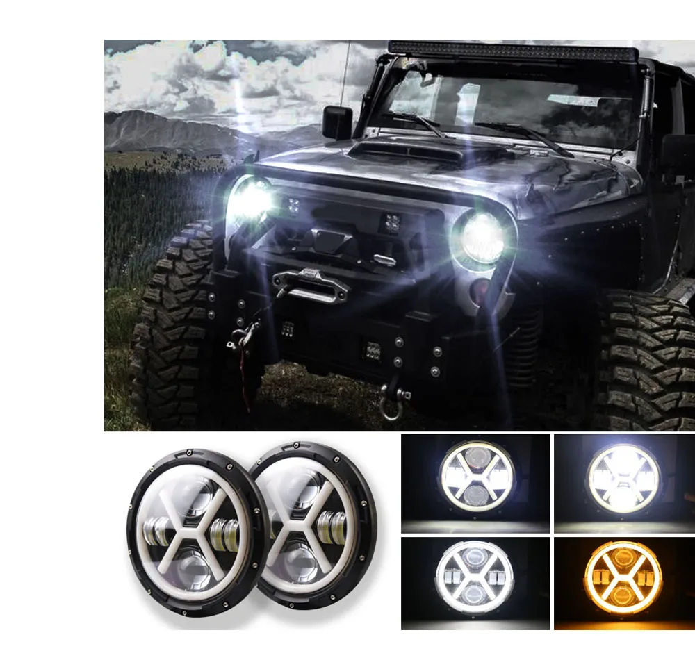 

1pc 7Inch LED Headlamps with Halo Ring Amber Turn Signal For Lada Niva Urban 4x4 suzuki samurai Jeep Wrangler Off Road