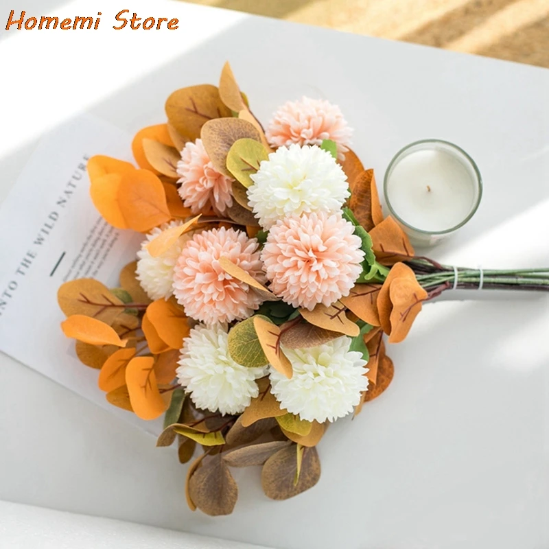 

Silk Flower Bouquet Home Decoration Accessories Wedding Party Scrapbook Fake Plants Diy Pompons Artificial Roses Flowers