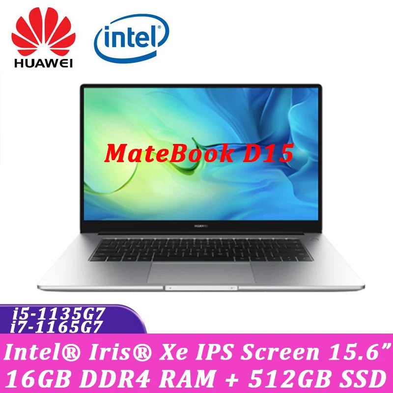 

Ноутбук Huawei MateBook D 15, 2021 дюймов, 15,6-дюймовый полноэкранный ноутбук, ультрабук, 16 ГБ ОЗУ, 512 ГБ SSD