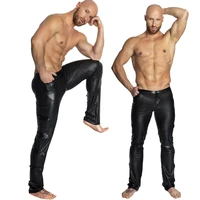 s 2xl black shiny pu leather pants men elastic slim fit trousers male casual motorcycle faux leather jogger pants