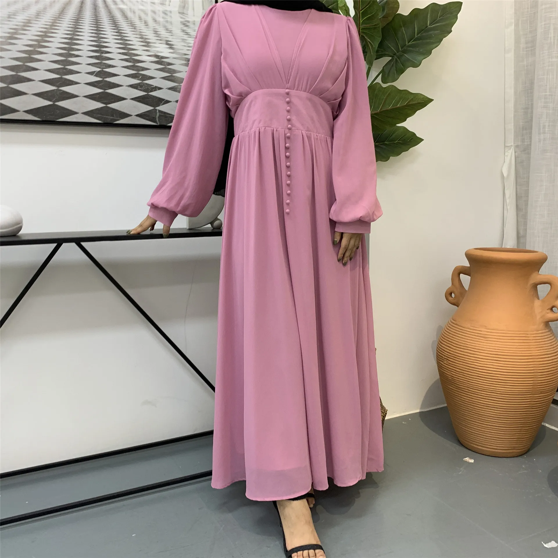 

New Chiffon Eid Turkey Muslim Dress Women Kaftan Jubah Long Robe Abaya Mujer Islamic Clothing Duabi Arabic Mulsuman Vestidos