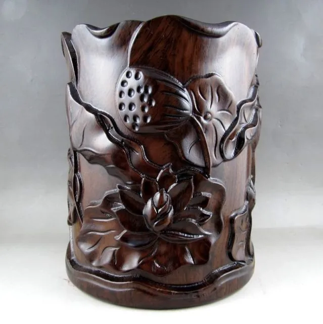 

Solid wood carving creative ebony pen holder mahogany office decoration lotus pen holder four treasures of study