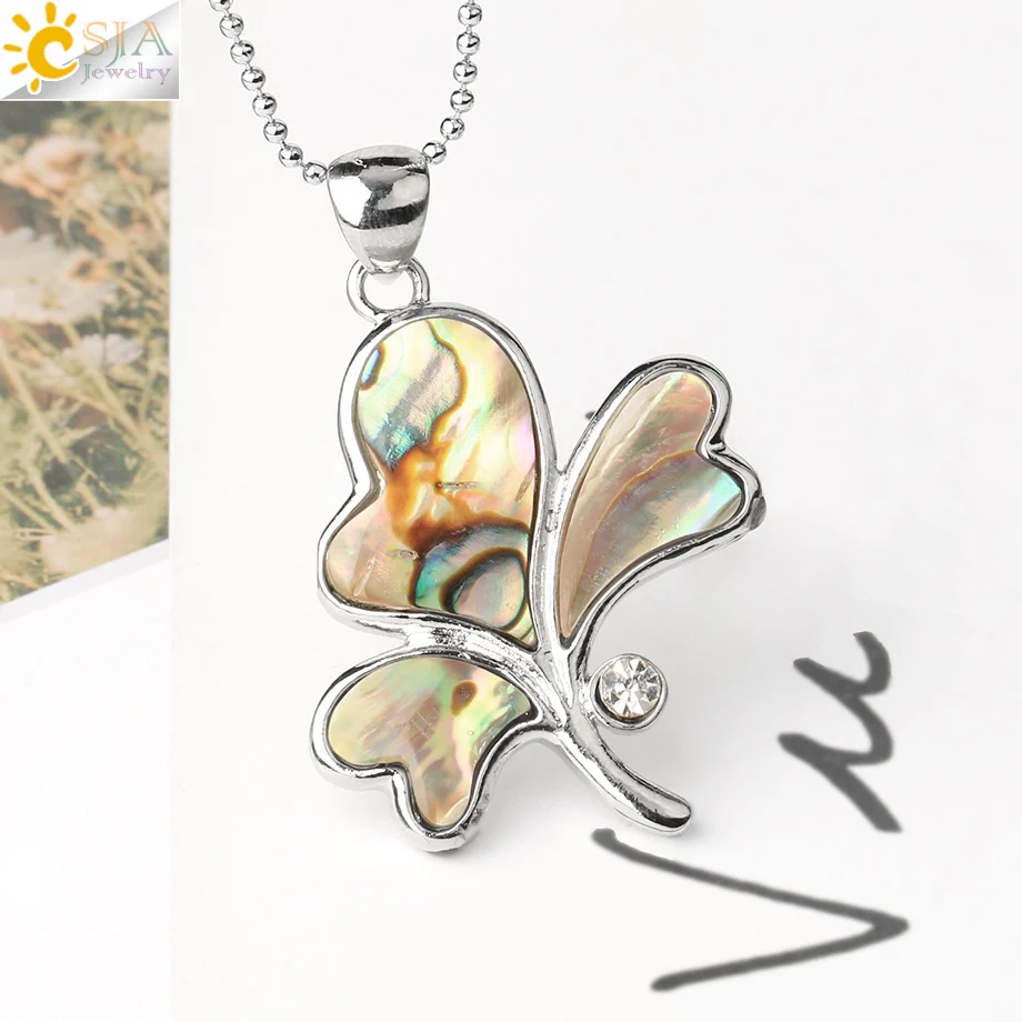 Женская подвеска из натурального абалона CSJA кулон в форме сердца фианита 3 листа