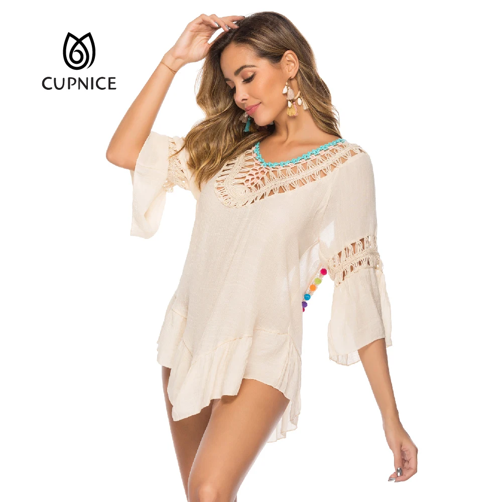 

hand hook color halter hollow colored ball fringed women's beach blouse