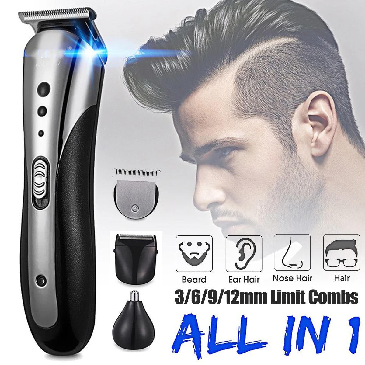 

KEMEI All in1 Rechargeable Hair Clipper for Men Waterproof Wireless Electric Shaver Beard Nose Ear Shaver Hair Trimmer Tool