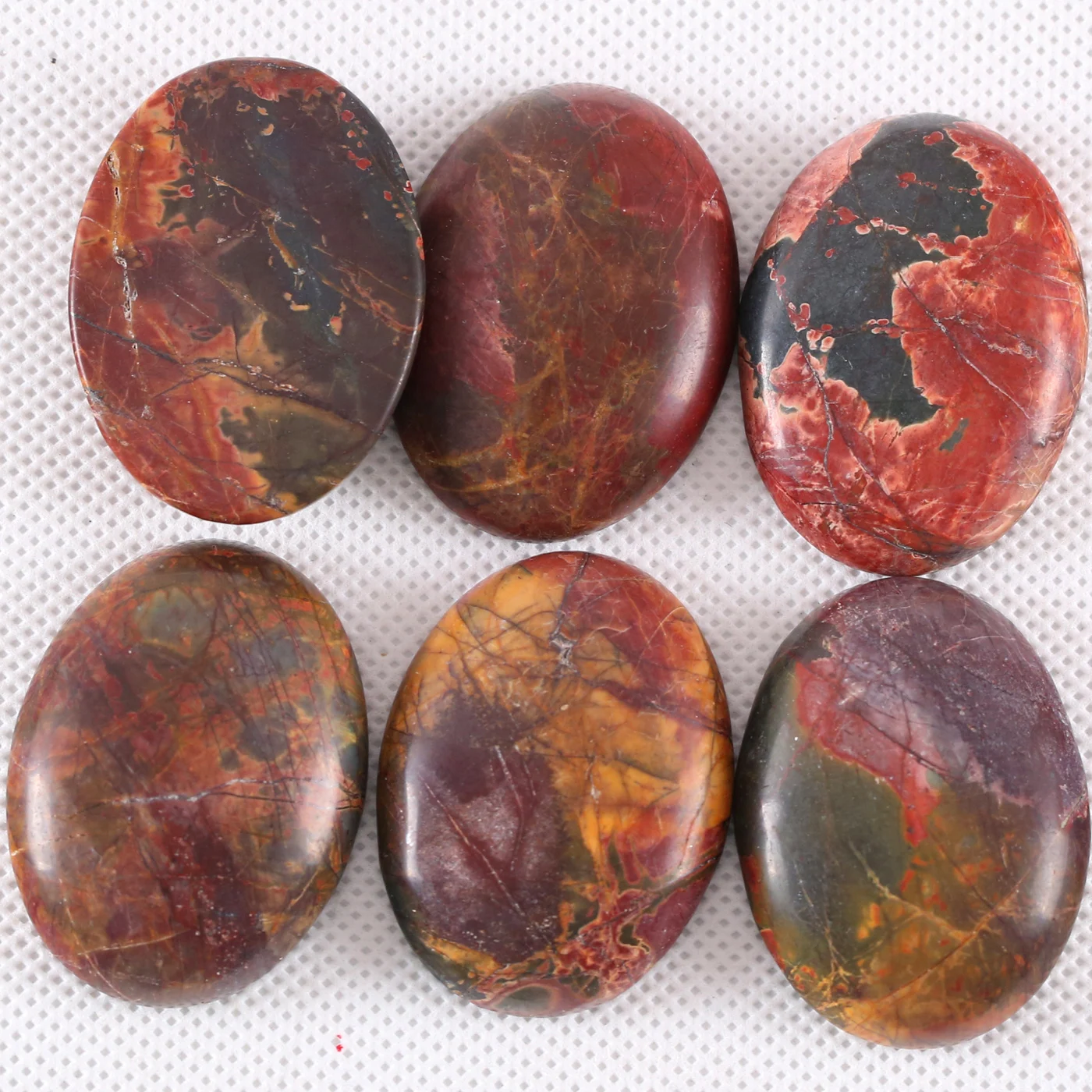 Бисер из натурального камня красный Пикассо Jaspe Овальный Кабошон CAB 30x40 мм