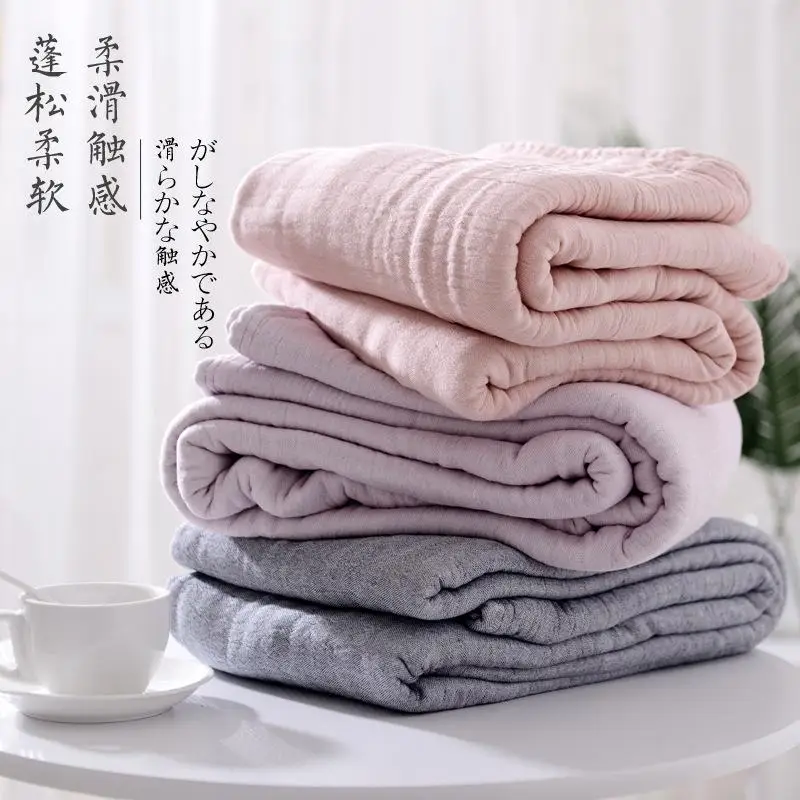 Manta de muselina de algod&oacute;n 100% Para cama, sof&aacute; de viaje, transpirable, Simple, estilo japon&eacute;s, s&oacute;lido, grande y suave, Para cama-0