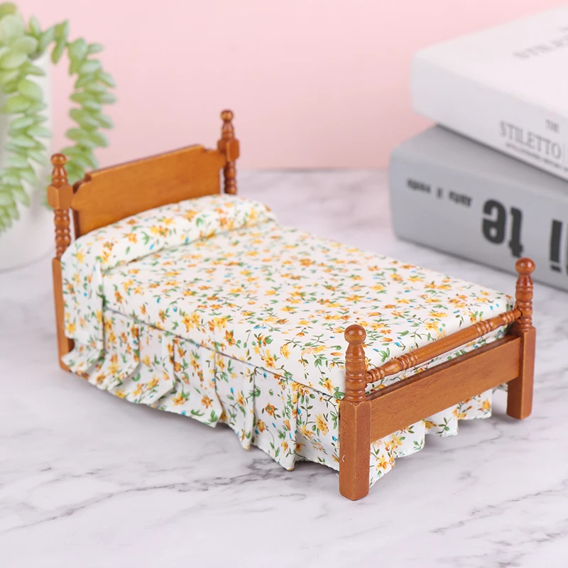 1:12 Dollhouse Miniature Bed Dollhouse Bedroom Furniture Decor Accessories Kids Pretend Play Toys