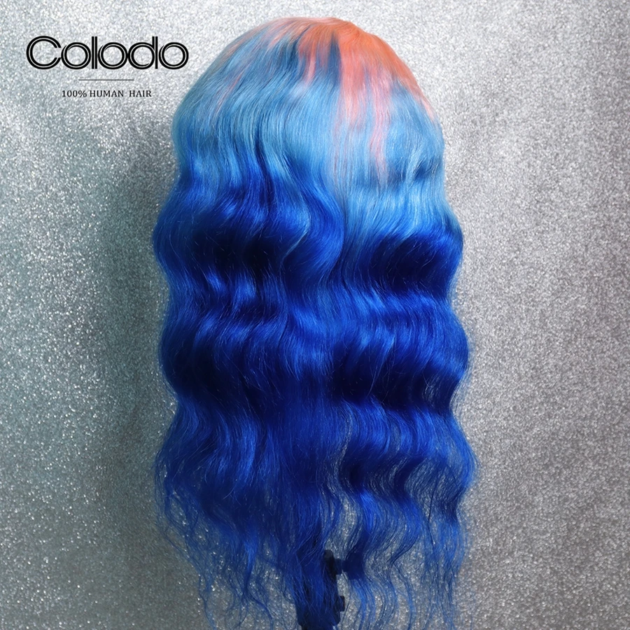 COLODO Wavy Pink Human Hair Wig 3 Tones Ombre Lace Front Wig With Baby Hair Remy Brazilian Transparent Lace Wigs For Black Women
