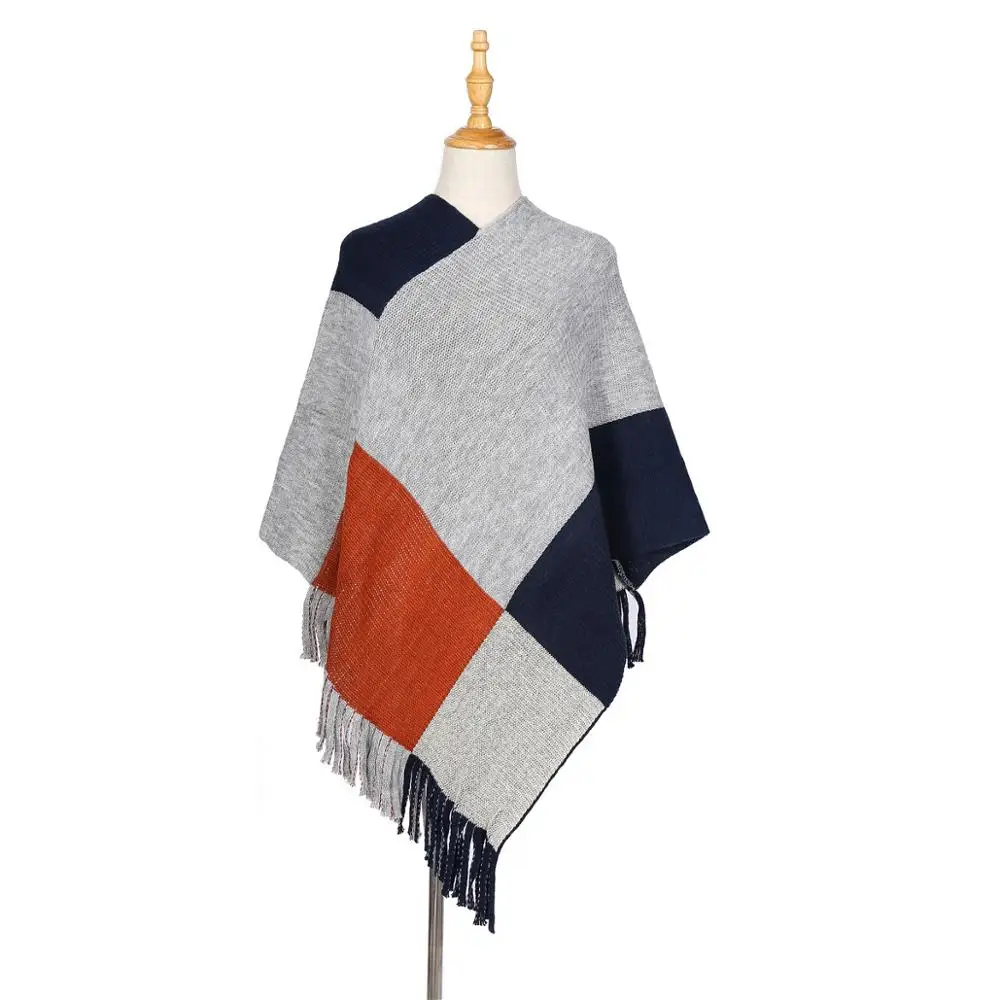 2019 пончо накидка зимнее осеннее пальто женское в клетку летучая мышь пуловер