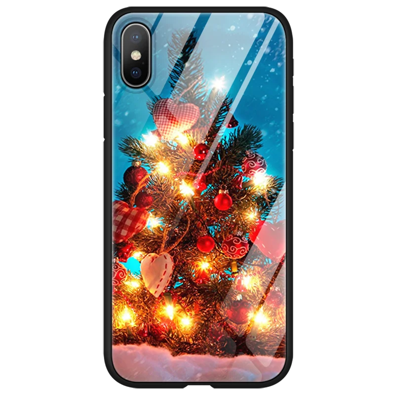 Счастливого Рождества Санта Клаус для iPhone 8 7 6 6S Plus 7Plus роскошный закаленное стекло чехол для iPhone XR 11 Pro XS MAX X Чехол снеговик