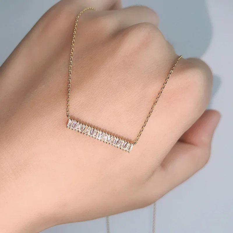 2020 sparking bar micro pave cz bling 925 Серебряная цепочка для женщин короткое колье с