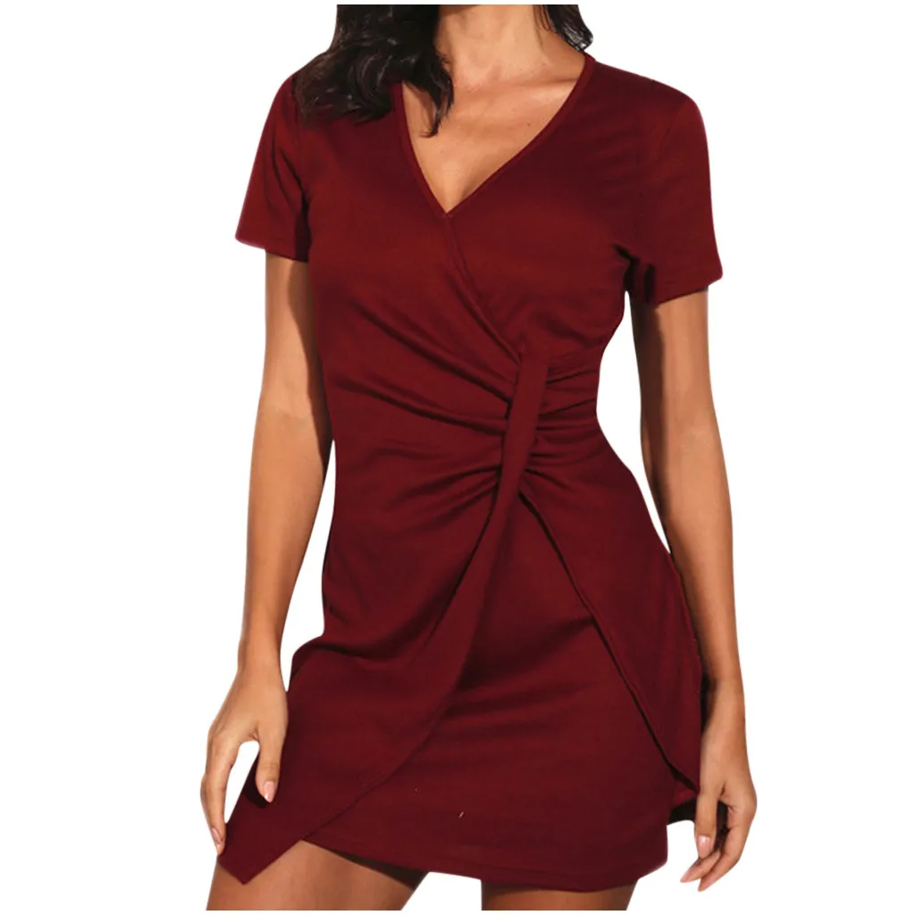 Женское Элегантное летнее платье с v образным вырезом модные однотонные платья