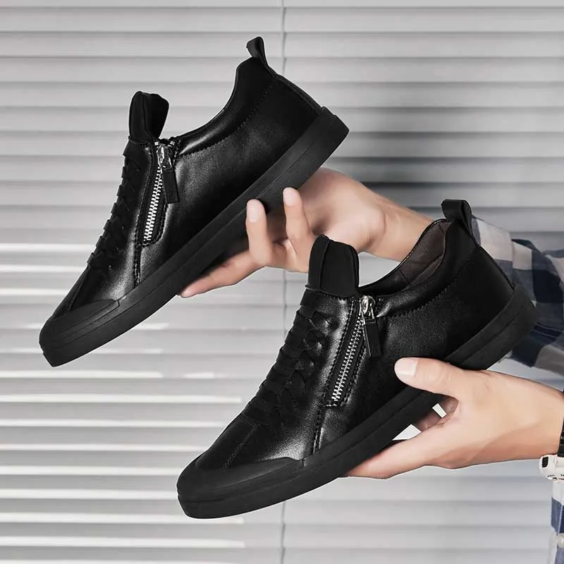 Мужские мокасины из натуральной кожи Осенние черные слипоны 2020 |