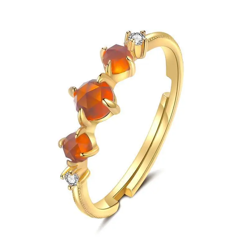 &quotSunset&quot 925 Sterling Silver Orange Garnet Ring Vintage Fashion versatile temperament ring female |