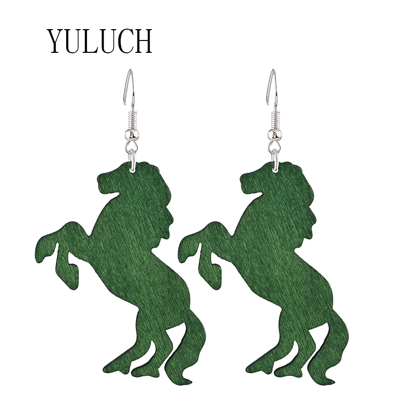 Женские уникальные деревянные серьги-подвески YULUCH с лошадью элегантные