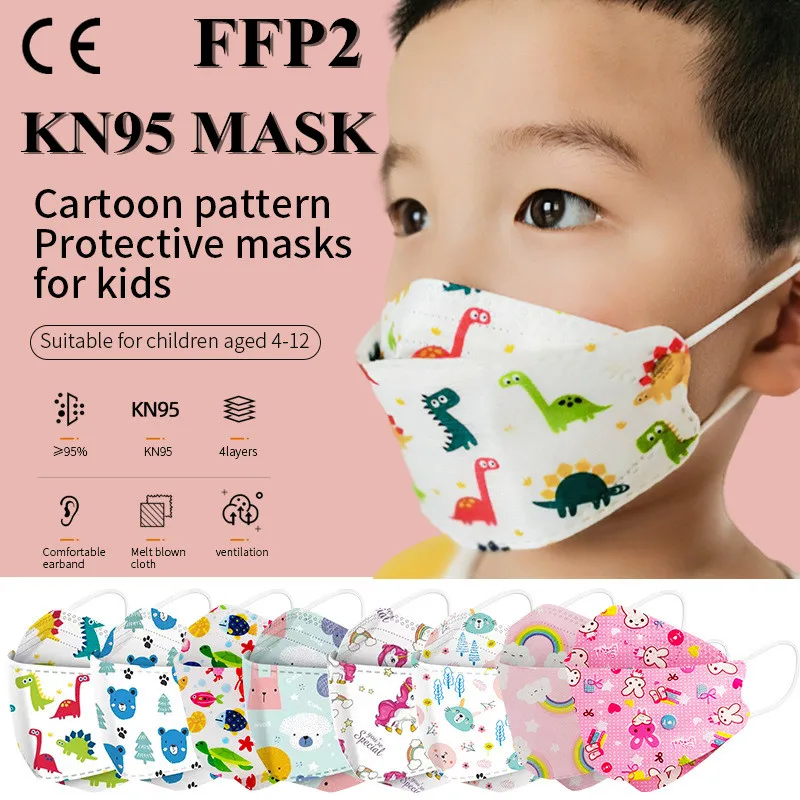 

Children KN95 4D Face Mouth Mask 4-Layer Multicolour FFP2 CE Mask for Girl Boys Respirator Protective Dustproof Kids Mascarillas