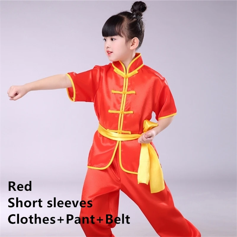 Red short Детская Китайская одежда для кунг-фу, традиционная форма ушу Тай Чи для мальчиков и девочек, китайская культура, костюм Тан, костюмы для выступлений - Цвет: Red short