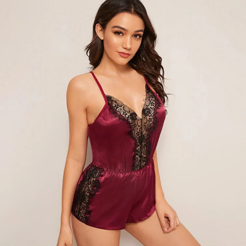 

Women Sexy Lace Lingerie Nightwear V-Neck Sleepwear Set G String Sling Sleepwear for Women Deep Night Wear Bodysuits