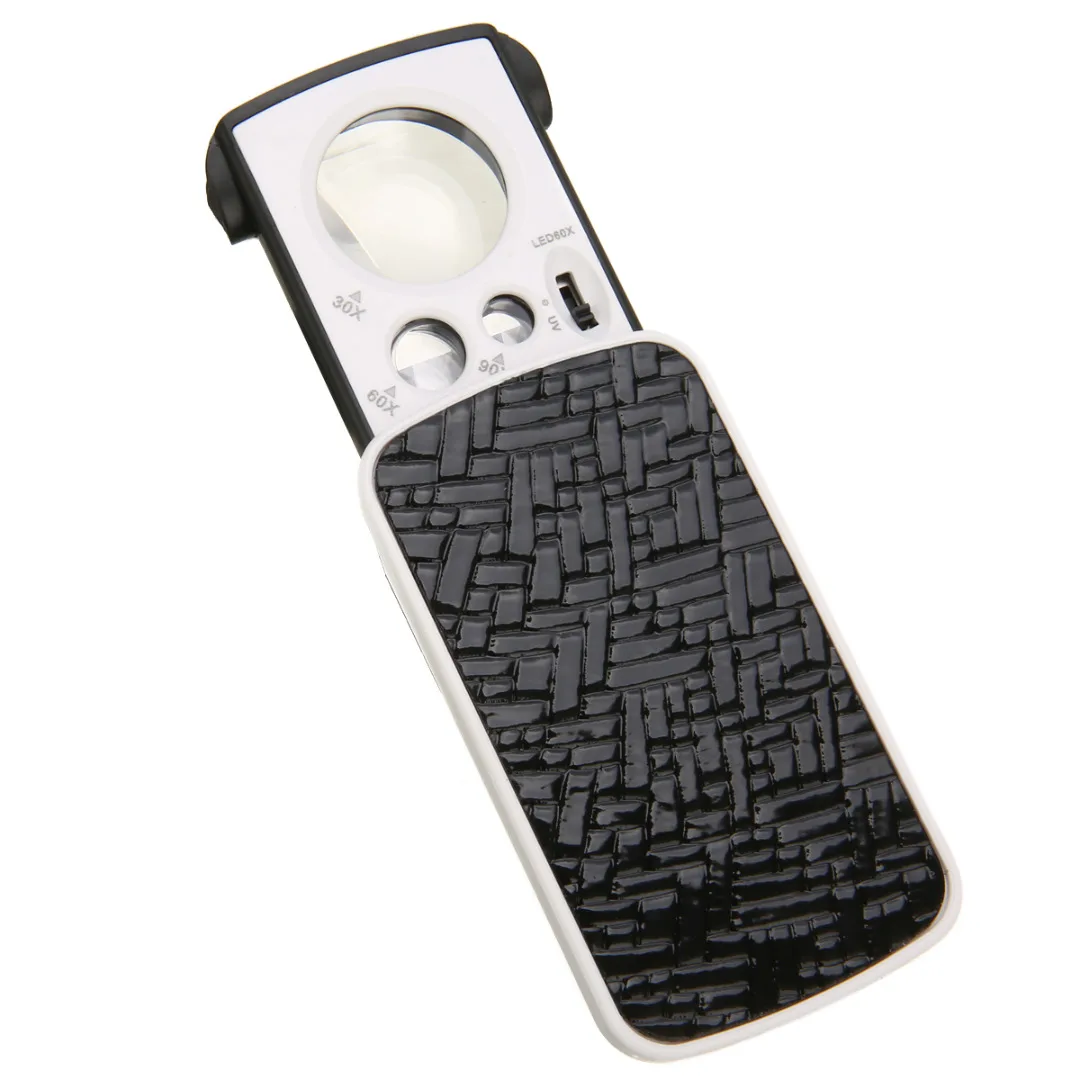 Ювелирная Лупа светодиодный слайд Карманная увеличительное 30/60/90X Ювелир стекло