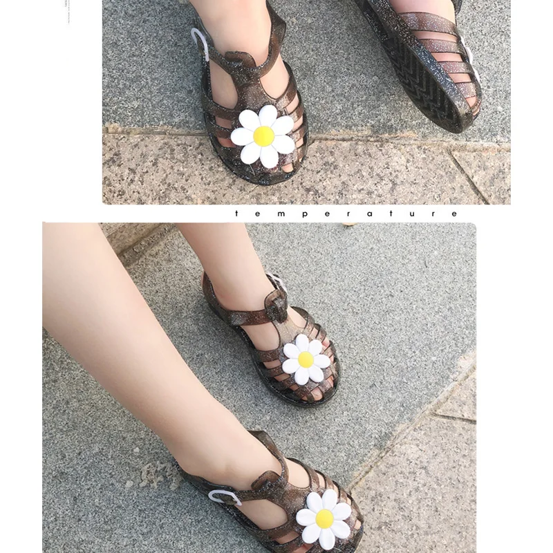 

2021 Girls Children Summer Crystal Sandals Candy Color Casual Shoes Flat Heel Jelly Children's Shoes Soft Boys Beach SandFlower