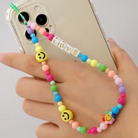 simple bohemian ethnic resin bead mobile phone chain love letter soft ceramic clay polymer mobile phone lanyard female anti lost