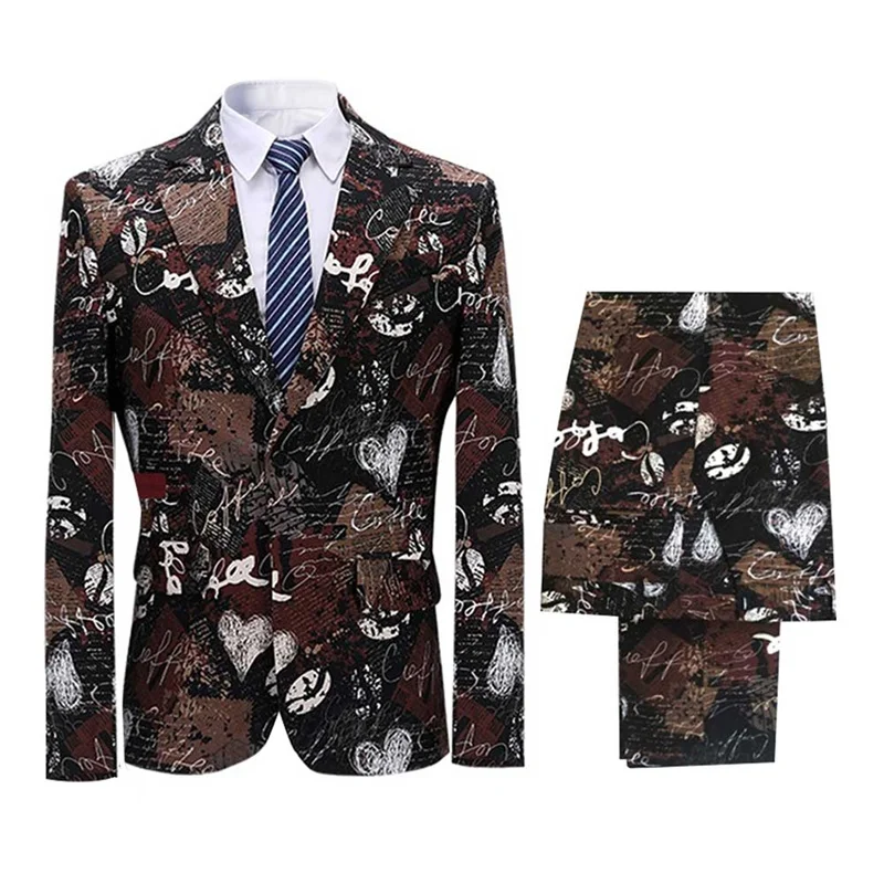 Костюм мужской с цветным принтом пиджак и брюки одной пряжкой|Костюмы| |