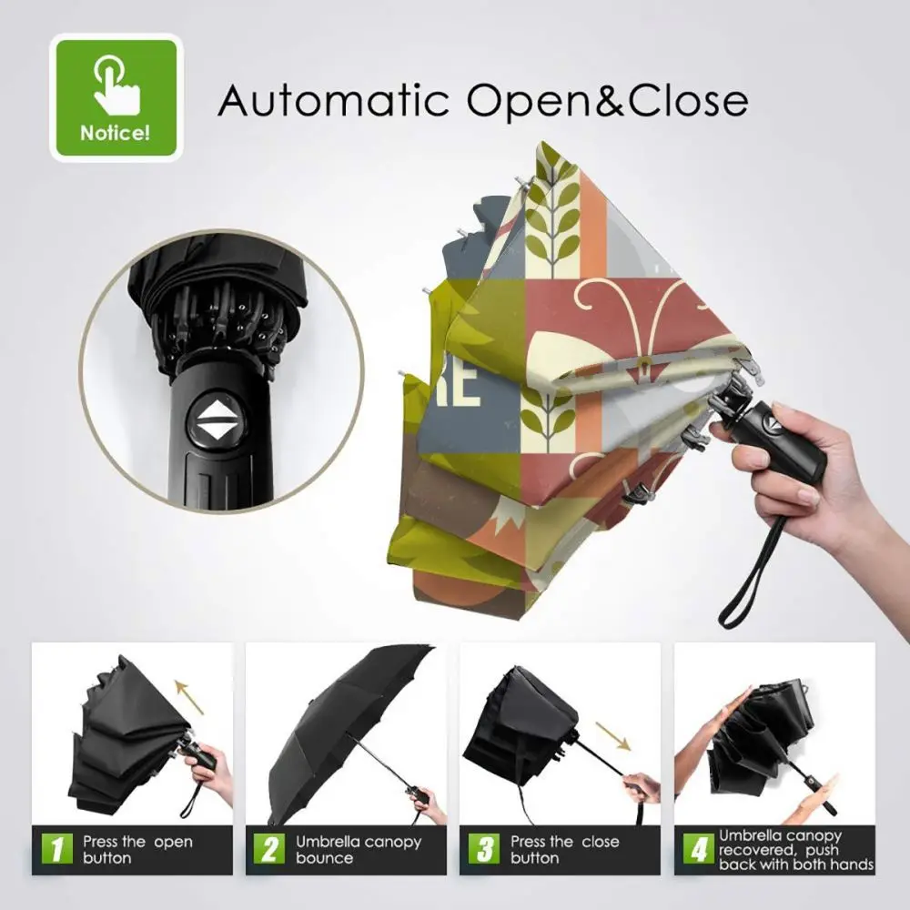 Comprare Ombrello Automatico Pioggia Donna Ombrello A Tre Pieghe Foresta Animali Stile Piatto Ombrello Antivento Ombrello Impermeabile Femminile
