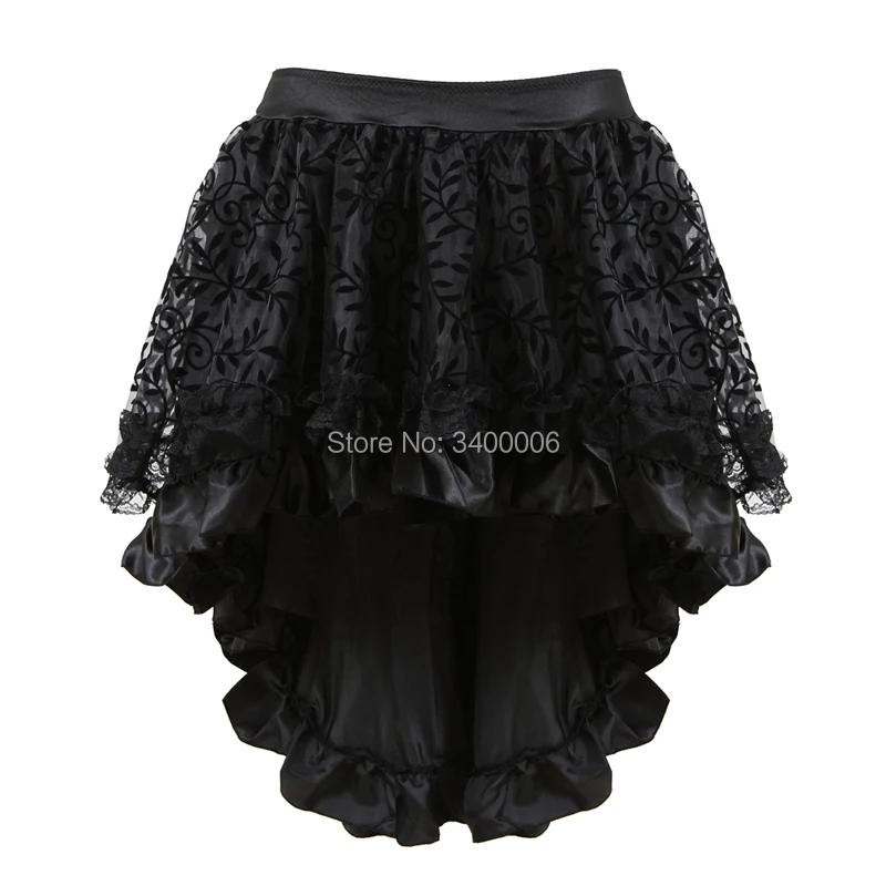 

Victorian Burlesque Costumes Gothic Steampunk Clothing Ruffled Chiffon Black Multilayer Lace Skirt For Women Matching Corset