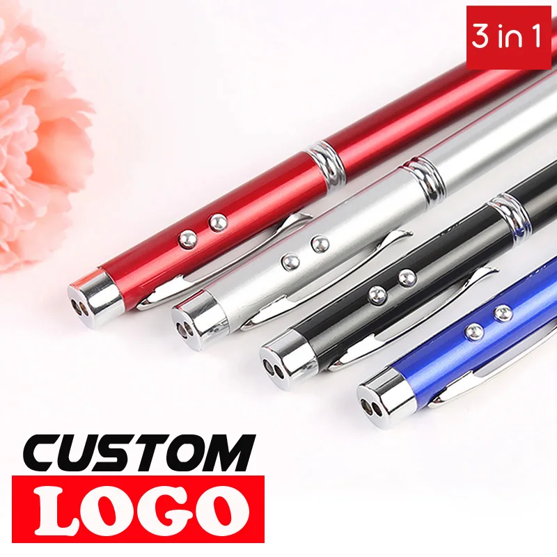 

50Pcs Multifunctional 3 In 1 Red Laser Pointer + LED Flashlight Lamp Roller Ballpoint Pen School PPT Educational Tool Supplies