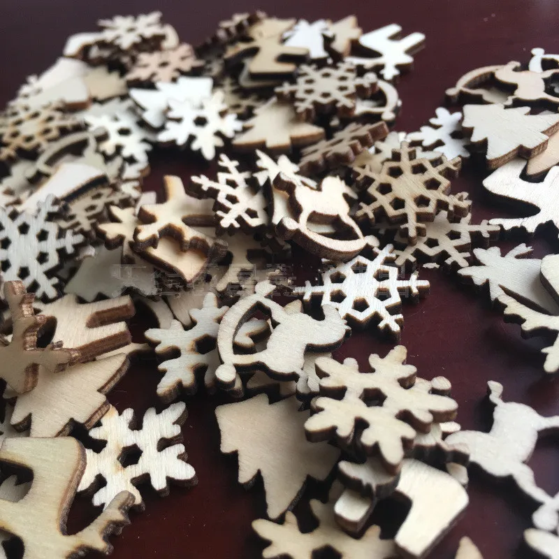 Wooden 50 шт. 35 мм Деревянные белые снежинки, рождественские украшения, рождественские подвески, Новогодние рождественские украшения для дома navidad - Цвет: Wooden