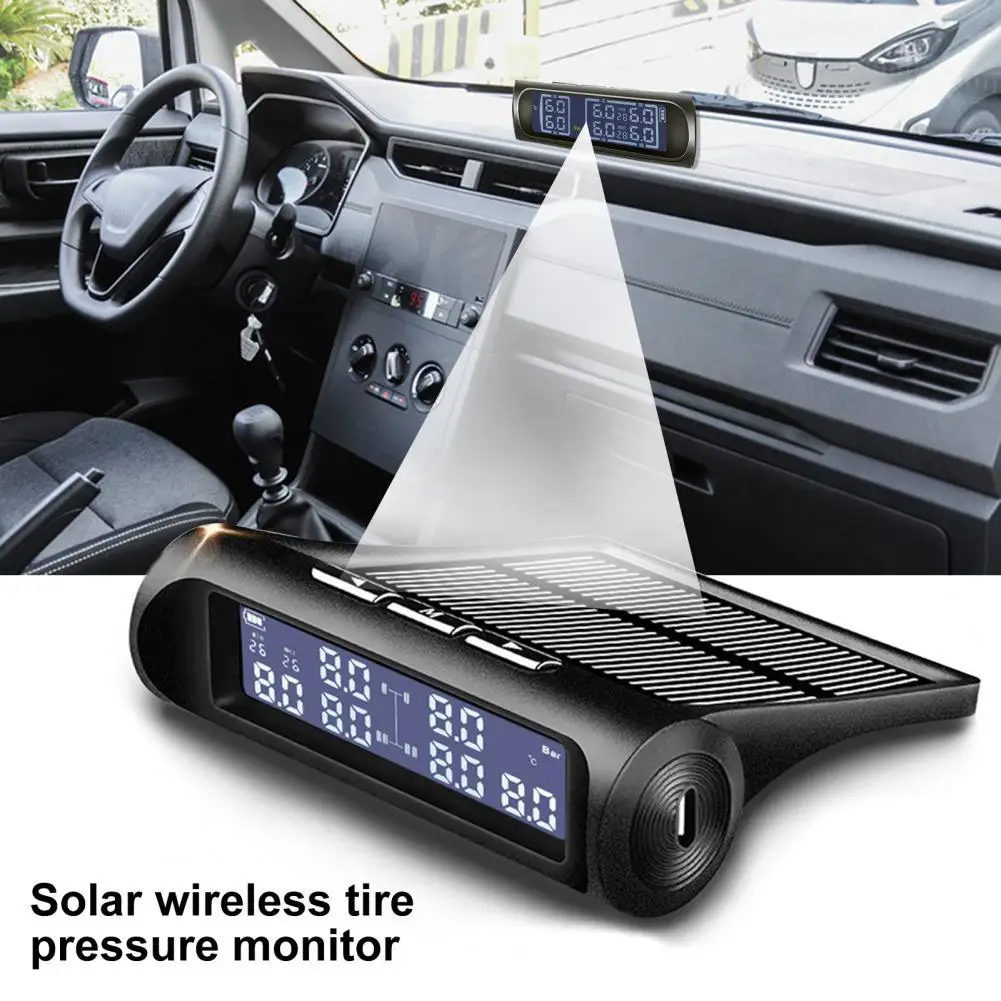 

TPMS Wireless Car Tire Pressure Alarm Monitor System Sensor Accurate ABS Solar Power Auto Security Large Screen Monitor