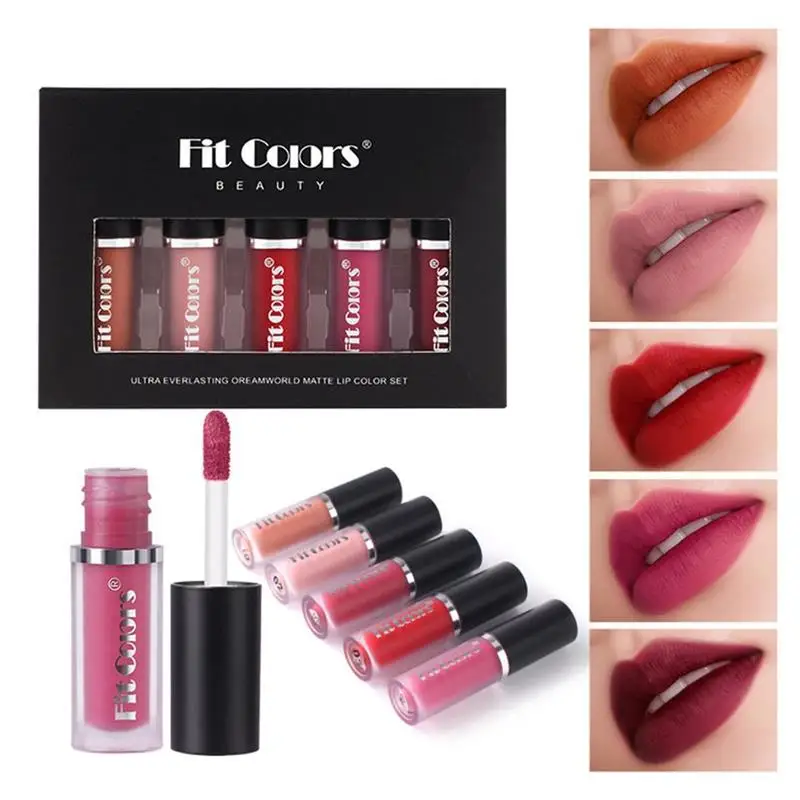 

5 Pcs Liquid Lipstick Non-Stick Lip Gloss Matte Velvet Lip Glaze Waterproof Long Lasting Makeup Cosmetic Matte Look Lipstick