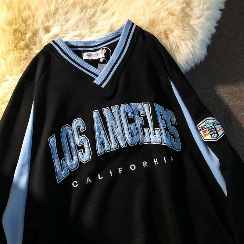 Новинка 2021 винтажный брендовый свитшот большого размера с V-образным вырезом и