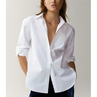 maxdutti england style office lady simple fashion blouse women poplin solid white blusas mujer de moda shirt 2021 women tops