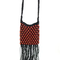 designer long tassel crossbody bags for women luxury knitting woven womens bag fashion rope wood beading women shoulder bag ins