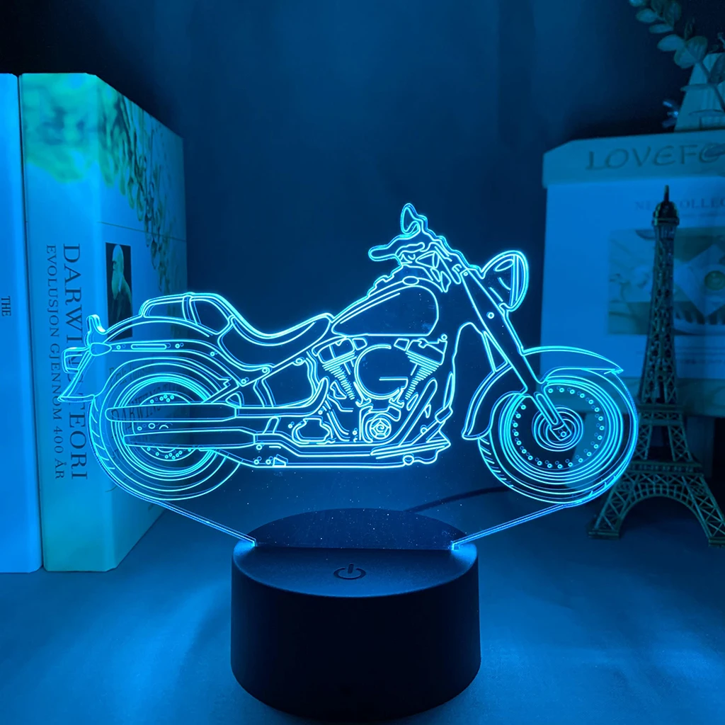 

3D мотоциклетный ночник, акриловая RGB иллюзия, визуальная настольная лампа, 7 цветов, изменение атмосферы, освещение для праздника, домашнего ...