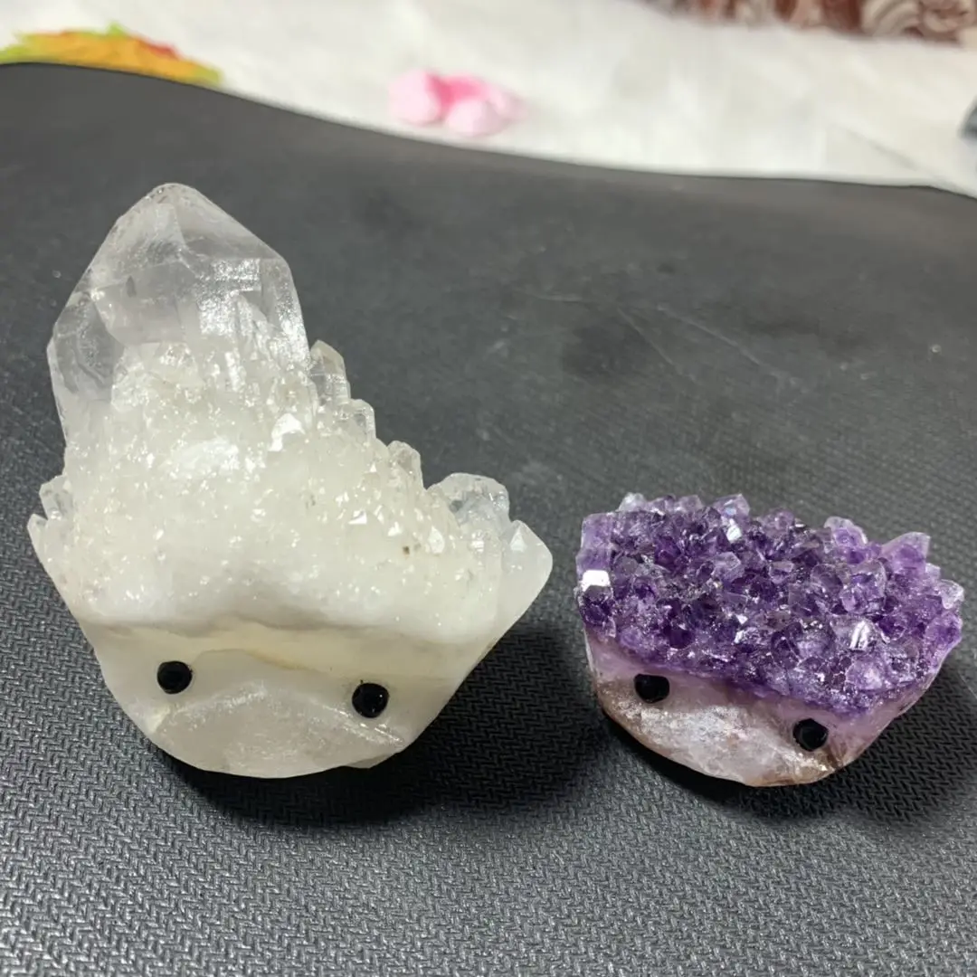 2 pcs hot sales natural purple quartz cluster crystal hedgehogs white carved pet for home deocr | Дом и сад