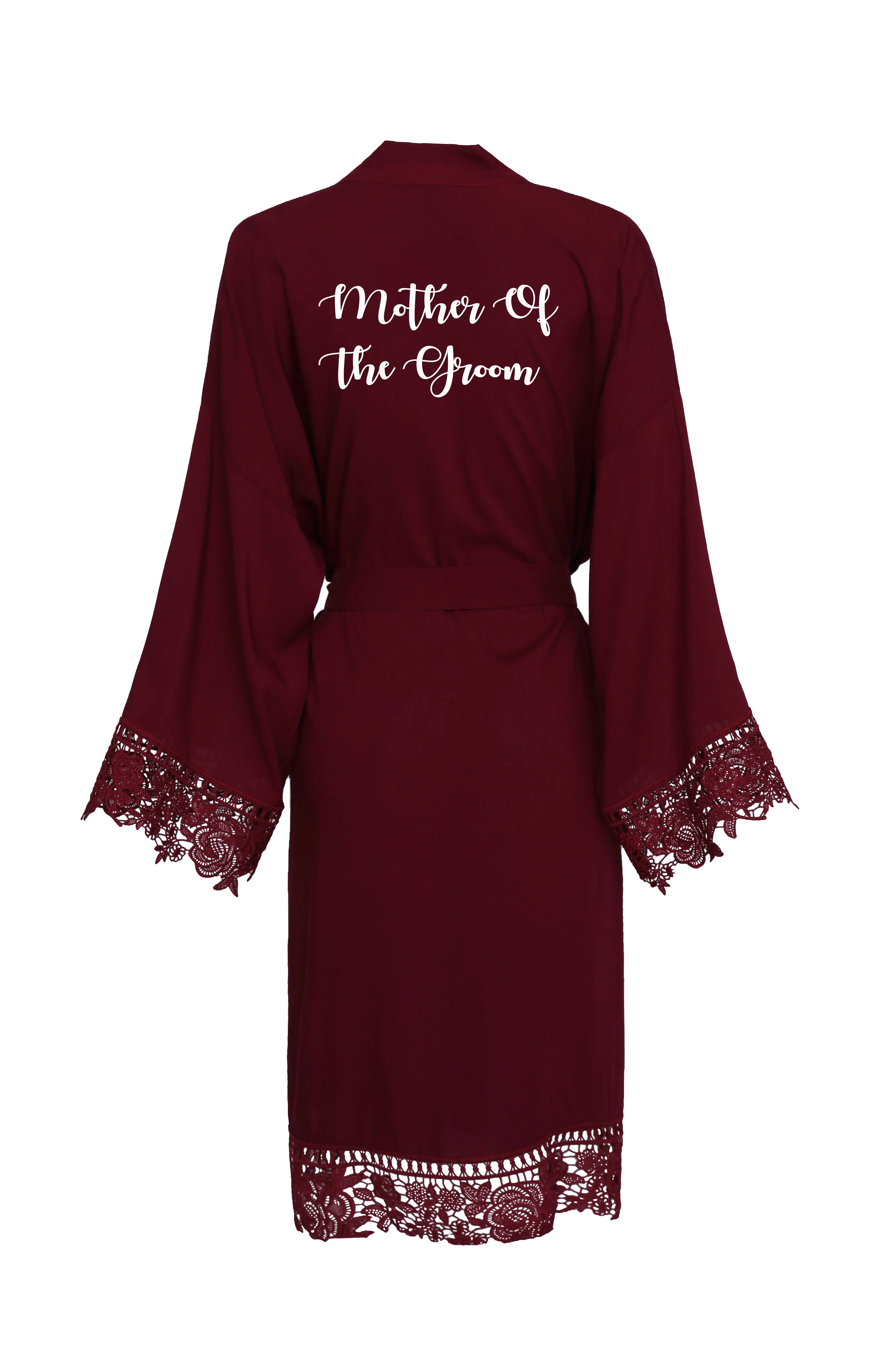 Burgund mother groom YUXINBRIDAL Бургундия невесты халаты хлопок кимоно халаты с кружевной отделкой женский свадебный Халат короткий пояс - Цвет: Burgund mother groom