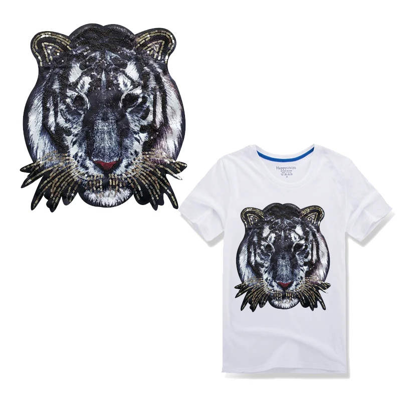 Большой патчи с тигриным железом для одежды нашивки в полоску блестками наклейки