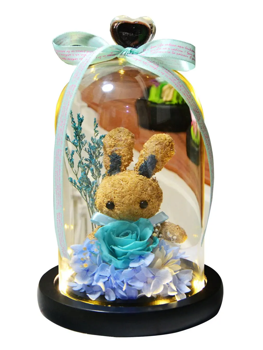 

Glass Cover Mini Flower Bear Rose With Light Diy Dried Flower Preserved Flower Romantic Valentine's Day Gift
