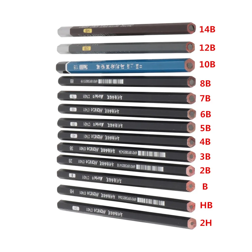 13 шт./компл. карандаши для рисования 2B/3B/4B/5B/6B/7B/8B/10B/12B/14B/B/HB/2H отточенные