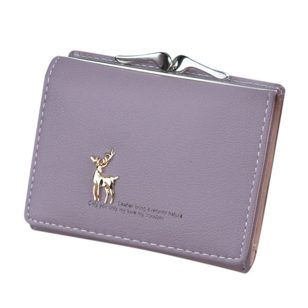 Cute Deer Women Mini Wallet Short Leather Wallet Girl Folding Wallets Clutch Pu Card Holder Ladies Purses Retro Coin Purse L*5
